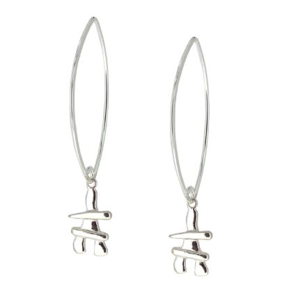 Wholesale Sterling Silver Inukshuk Charm Marquise Earrings (Sold Per Pair)