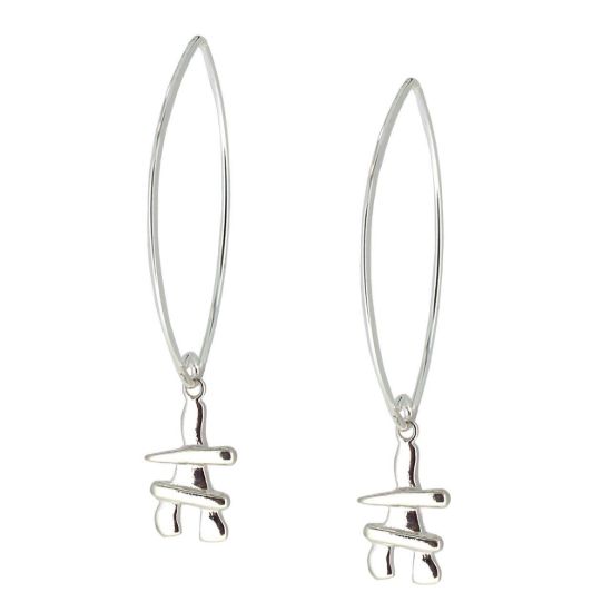 Wholesale Sterling Silver Inukshuk Charm Marquise Earrings (Sold Per Pair)