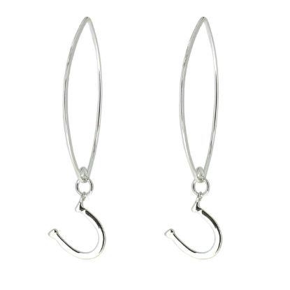 Wholesale Sterling Silver Horseshoe Charm Marquise Earrings (Sold Per Pair)