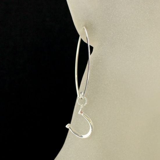 Wholesale Sterling Silver Horseshoe Charm Marquise Earrings (Sold Per Pair)
