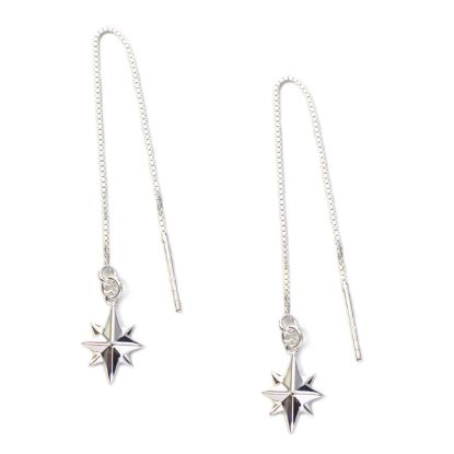 Wholesale Sterling Silver North Star Charm Threader Earrings (Sold Per Pair)