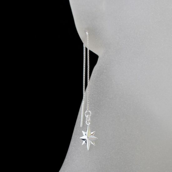 Wholesale Sterling Silver North Star Charm Threader Earrings (Sold Per Pair)