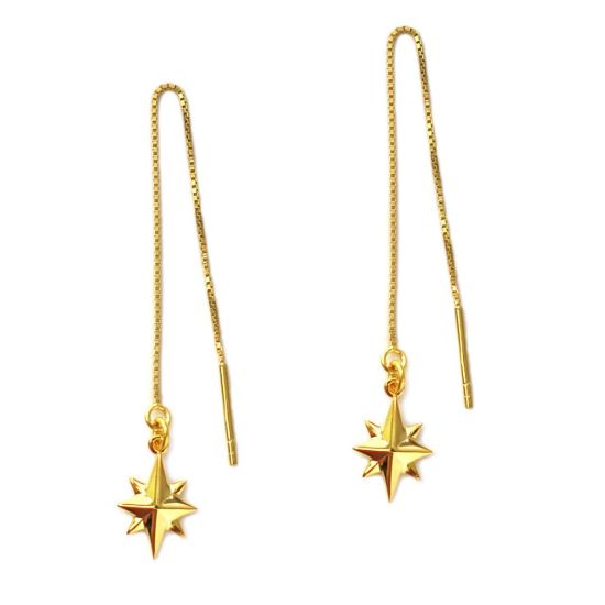 Wholesale Gold Over Sterling Silver North Star Charm Threader Earrings (Sold Per Pair)