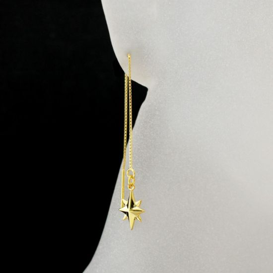Wholesale Gold Over Sterling Silver North Star Charm Threader Earrings (Sold Per Pair)