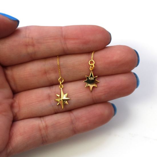 Wholesale Gold Over Sterling Silver North Star Charm Threader Earrings (Sold Per Pair)