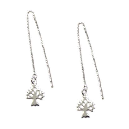 Wholesale Sterling Silver Tree Silhouette Charm Threader Earrings (Sold Per Pair)