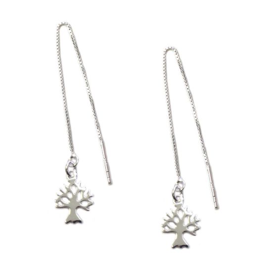 Wholesale Sterling Silver Tree Silhouette Charm Threader Earrings (Sold Per Pair)