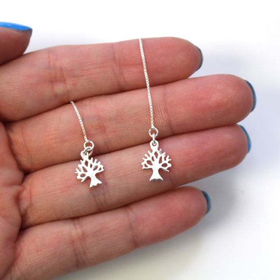 Wholesale Sterling Silver Tree Silhouette Charm Threader Earrings (Sold Per Pair)