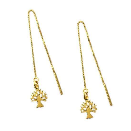 Wholesale Gold Over Sterling Silver Tree Silhouette Charm Threader Earrings (Sold Per Pair)