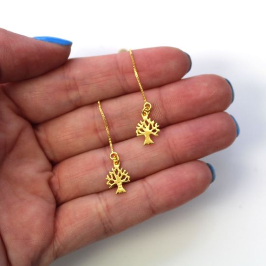 Wholesale Gold Over Sterling Silver Tree Silhouette Charm Threader Earrings (Sold Per Pair)