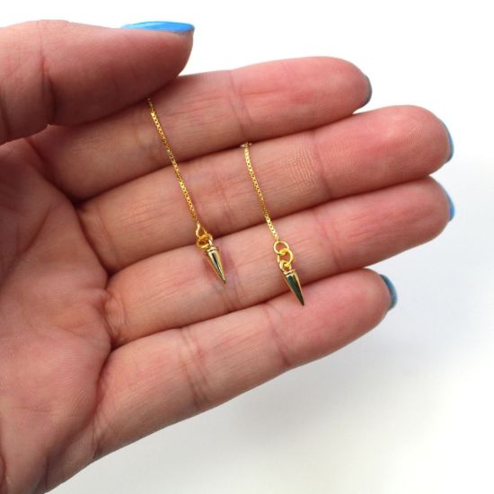 Wholesale Gold Over Sterling Silver Spike Charm Threader Earrings (Sold Per Pair)