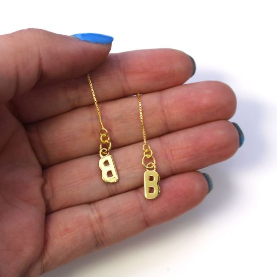 Wholesale Gold Over Sterling Silver Initial Charm Threader Earrings (Sold Per Pair)