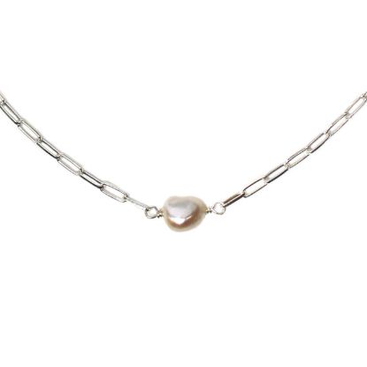 Wholesale Sterling Silver White Freshwater Pearl Long Box Chain Choker - 15"