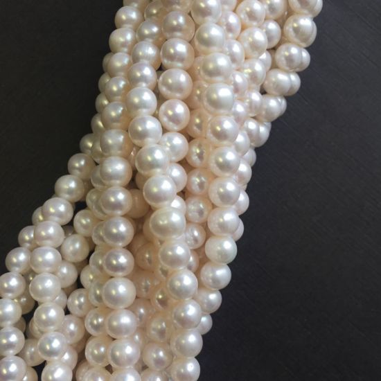 Wholesale White Freshwater Pearls, 6.5-7.5mm Off Round Grade A, June Birthstone (Sold Per Strand)