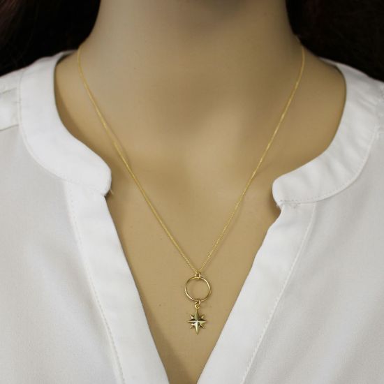 Wholesale Gold Over Sterling Silver North Star Charm Necklace - 18"