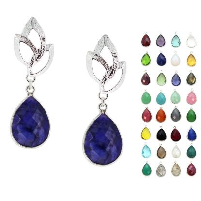 Wholesale Sterling Silver Textured Leaf Teardrop Gemstone Earrings (Sold Per Pair)