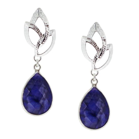 Wholesale Sterling Silver Textured Leaf Teardrop Gemstone Earrings (Sold Per Pair)