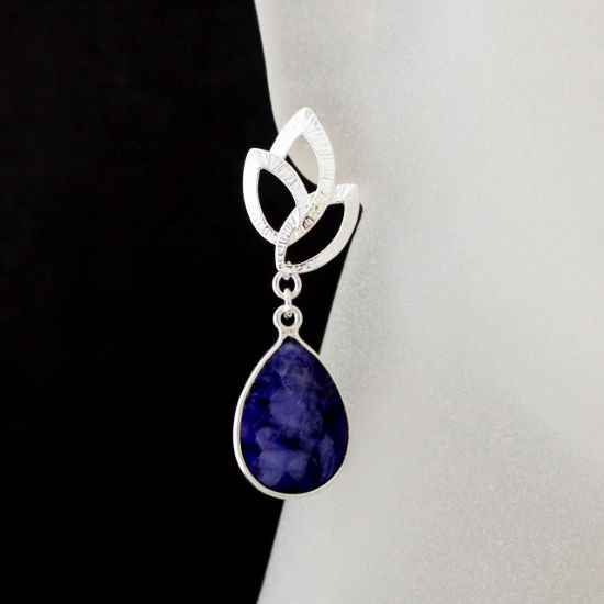 Wholesale Sterling Silver Textured Leaf Teardrop Gemstone Earrings (Sold Per Pair)