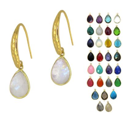 Wholesale Gold Over Sterling Silver Hammered Teardrop Gemstone Earrings (Sold Per Pair)