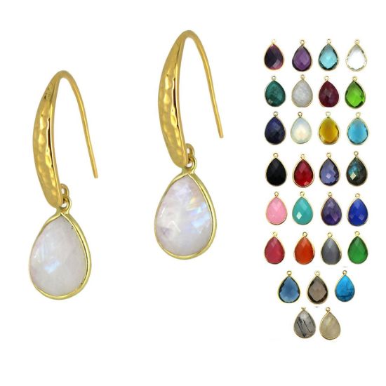 Wholesale Gold Over Sterling Silver Hammered Teardrop Gemstone Earrings (Sold Per Pair)