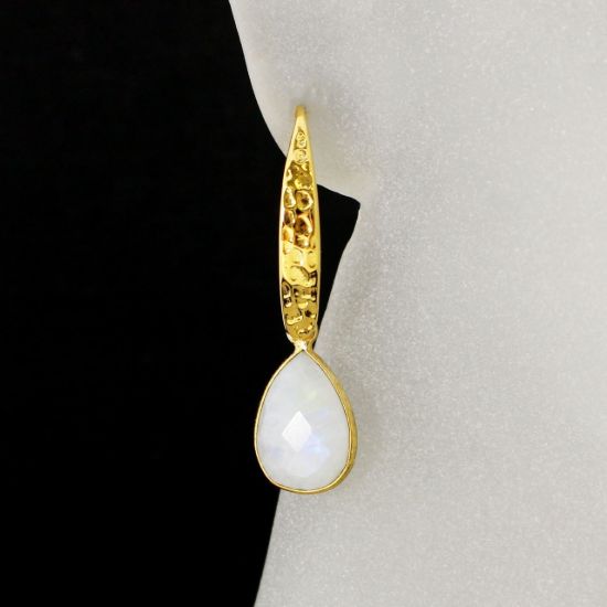 Wholesale Gold Over Sterling Silver Hammered Teardrop Gemstone Earrings (Sold Per Pair)