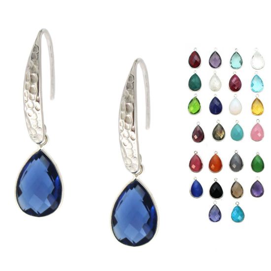 Wholesale Sterling Silver Hammered Teardrop Gemstone Earrings (Sold Per Pair)
