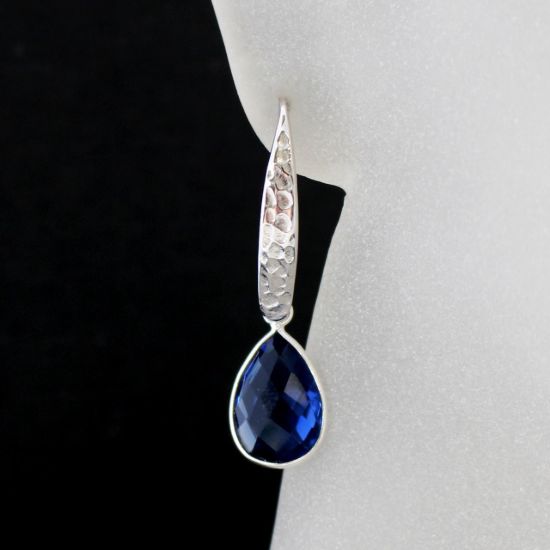 Wholesale Sterling Silver Hammered Teardrop Gemstone Earrings (Sold Per Pair)