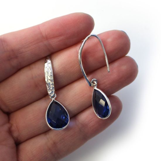 Wholesale Sterling Silver Hammered Teardrop Gemstone Earrings (Sold Per Pair)