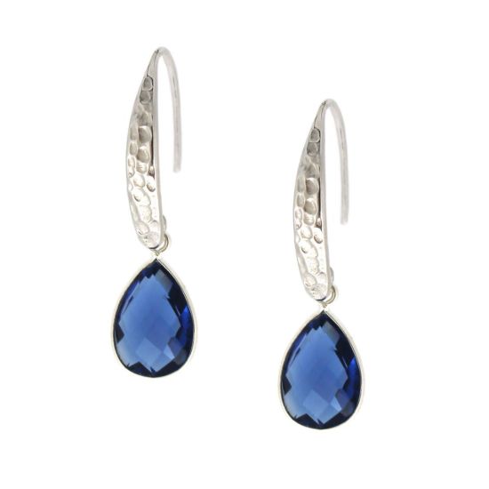 Wholesale Sterling Silver Hammered Teardrop Gemstone Earrings (Sold Per Pair)