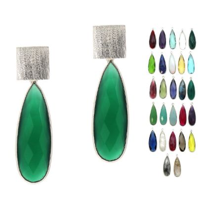 Wholesale Sterling Silver Textured Square Elongated Teardrop Gemstone Earrings (Sold Per Pair)