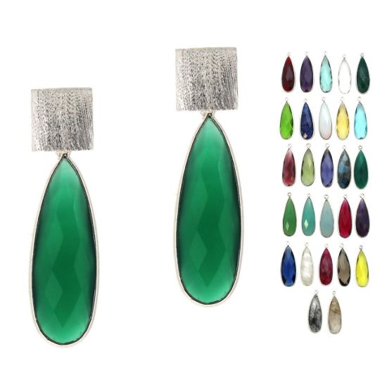 Wholesale Sterling Silver Textured Square Elongated Teardrop Gemstone Earrings (Sold Per Pair)