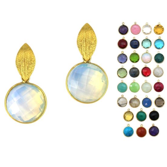 Wholesale Gold Over Sterling Silver Textured Marquise Coin Gemstone Earrings (Sold Per Pair)