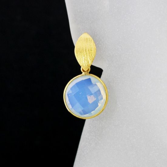 Wholesale Gold Over Sterling Silver Textured Marquise Coin Gemstone Earrings (Sold Per Pair)