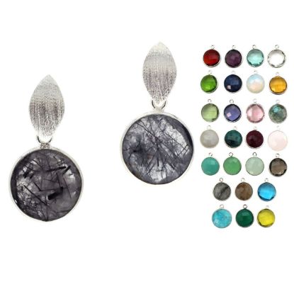 Wholesale Sterling Silver Textured Marquise Coin Gemstone Earrings (Sold Per Pair)