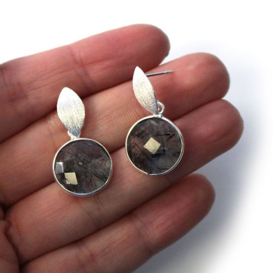 Wholesale Sterling Silver Textured Marquise Coin Gemstone Earrings (Sold Per Pair)