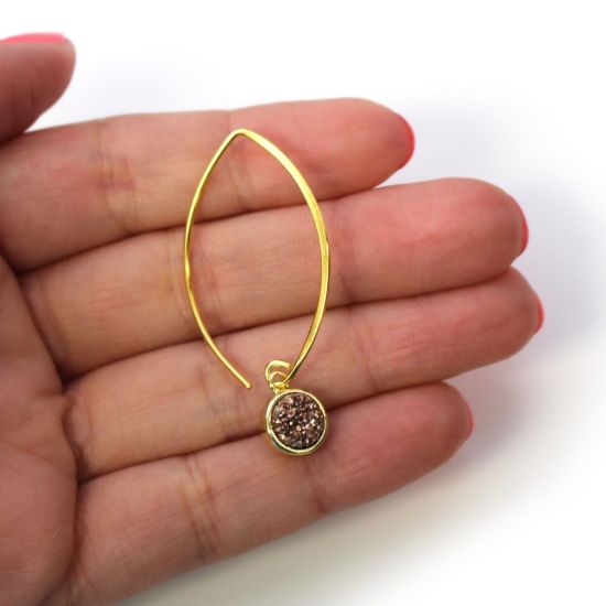 Wholesale Gold Over Sterling Silver Marquise Rose Gold Druzy Earrings (Sold Per Pair)