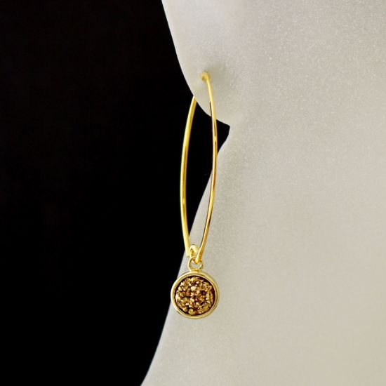 Wholesale Gold Over Sterling Silver Marquise Gold Druzy Earrings (Sold Per Pair)