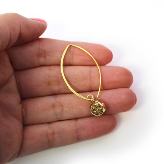 Wholesale Gold Over Sterling Silver Marquise Gold Druzy Earrings (Sold Per Pair)
