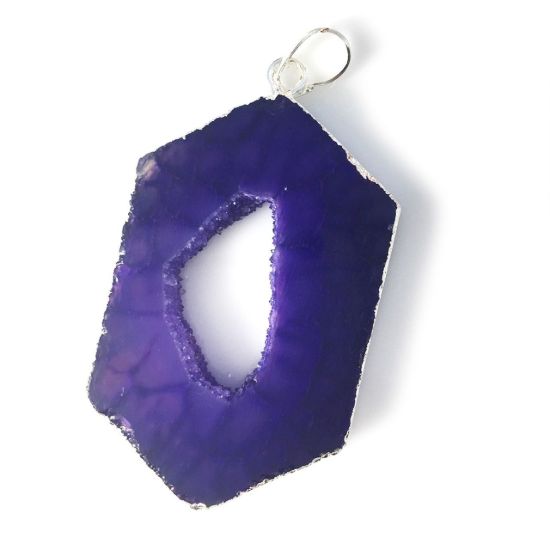 Wholesale Druzy Geode Hexagon Pendant, Geode Window Agate- Natural Purple Agate 43mm