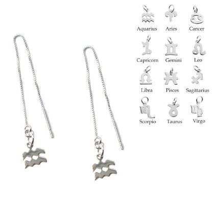 Wholesale Sterling Silver Zodiac Charm Threader Earrings (Sold Per Pair)