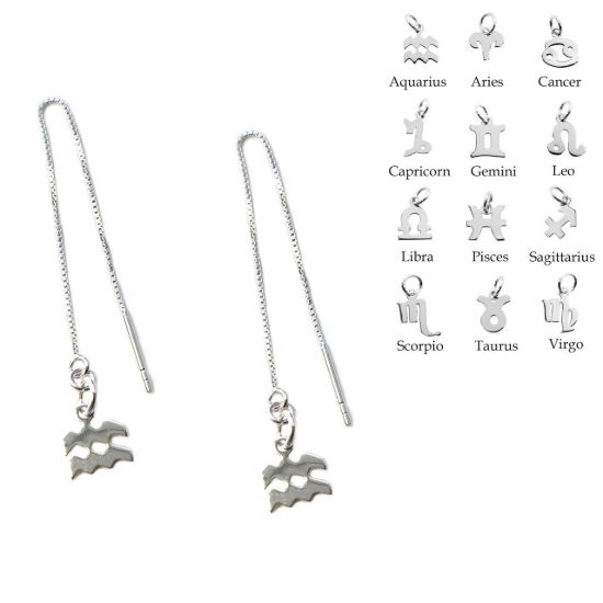 Wholesale Sterling Silver Zodiac Charm Threader Earrings (Sold Per Pair)