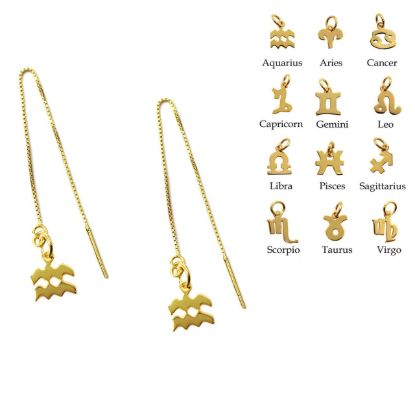Wholesale Gold Over Sterling Silver Zodiac Charm Threader Earrings (Sold Per Pair)