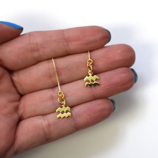 Wholesale Gold Over Sterling Silver Zodiac Charm Threader Earrings (Sold Per Pair)