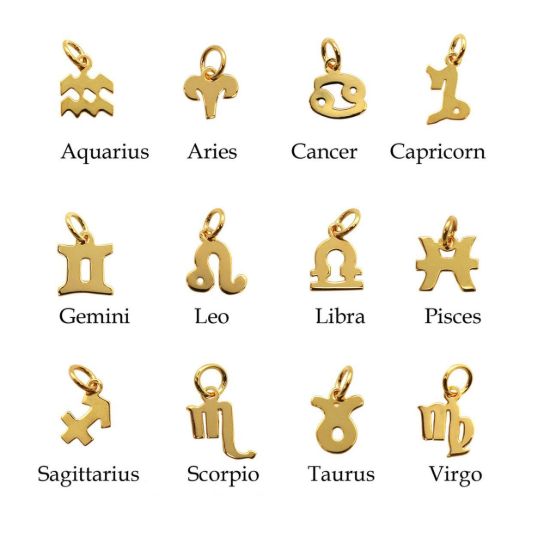 Wholesale Gold Over Sterling Silver Zodiac Charm Threader Earrings (Sold Per Pair)