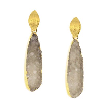 Wholesale Gold Over Sterling Silver Marquise White Elongated Teardrop Druzy Earrings (Sold Per Pair)