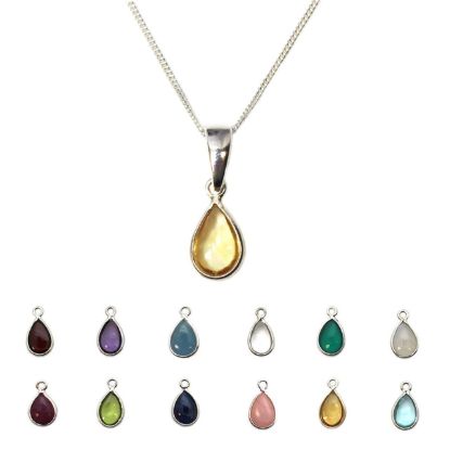 Wholesale Sterling Silver Natural Teardrop Gemstone Birthstone Necklace - 18"
