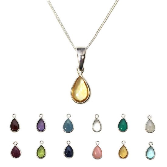 Wholesale Sterling Silver Natural Teardrop Gemstone Birthstone Necklace - 18"