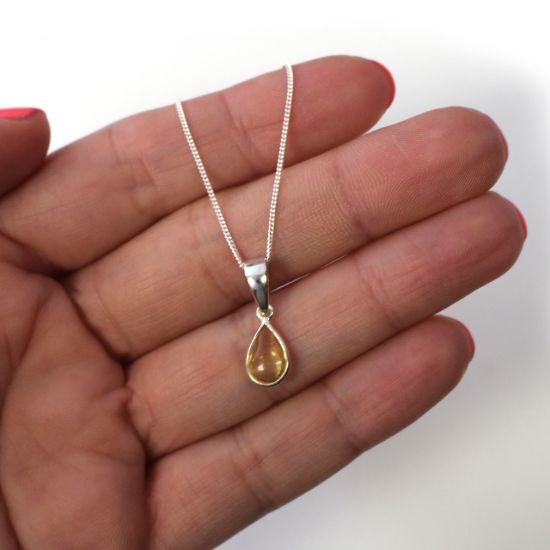 Wholesale Sterling Silver Natural Teardrop Gemstone Birthstone Necklace - 18"