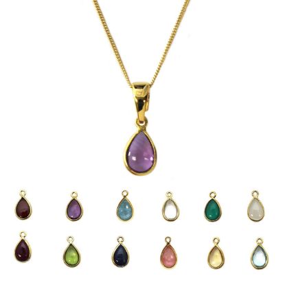 Wholesale Gold Over Sterling Silver Natural Teardrop Gemstone Birthstone Necklace - 18"