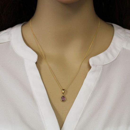 Wholesale Gold Over Sterling Silver Natural Teardrop Gemstone Birthstone Necklace - 18"